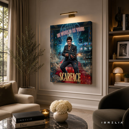 Scarface Movie Wall Art – Tony Montana "The World Is Yours" Action Premium Wrapped MDF Wall Decor | IBRELIA™