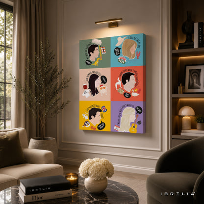 Friends Character Quotes Canvas Wall Art – Friends TV Show Minimalist Character Poster | Color Block Canvas Print | IBRELIA™