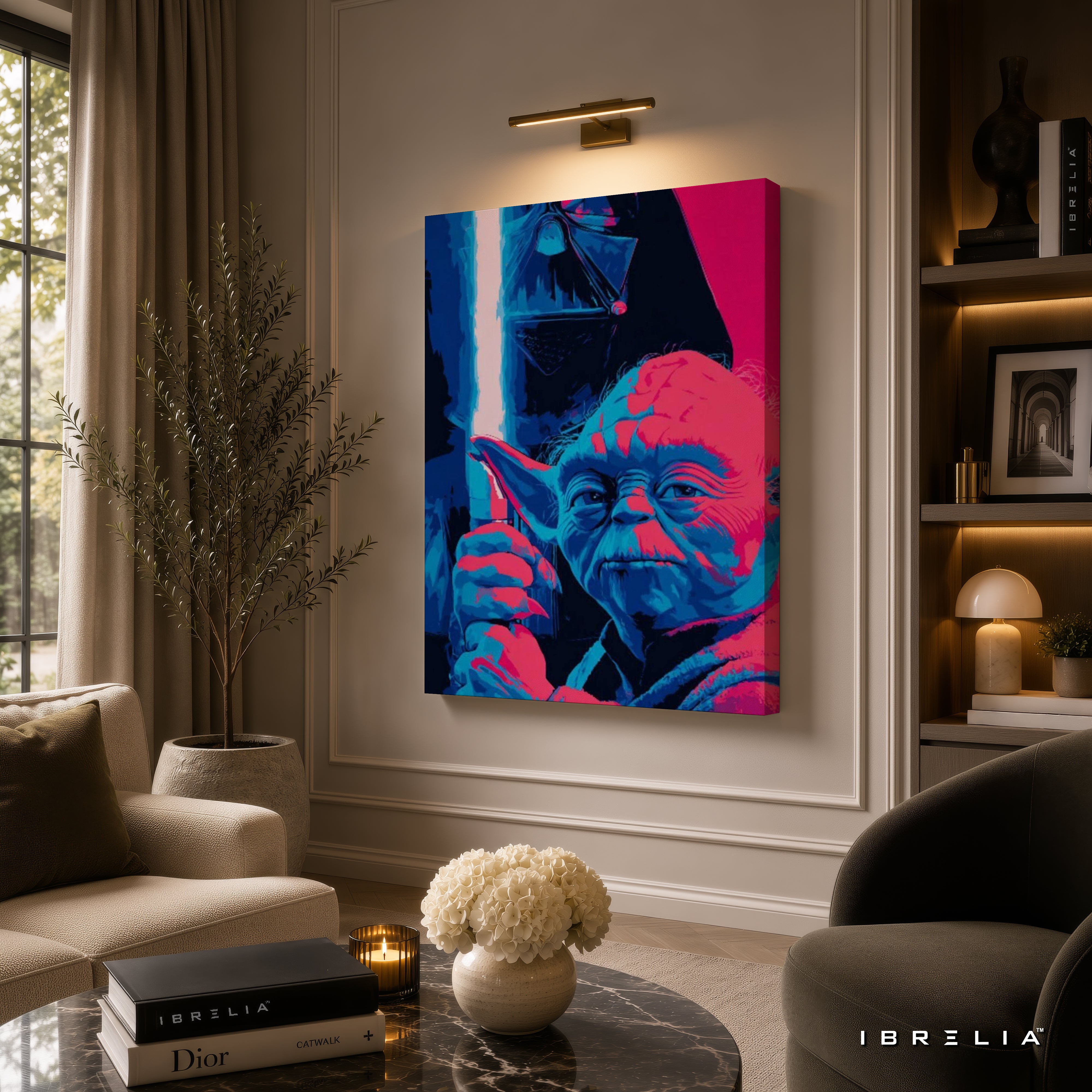 Yoda & Darth Vader Neon Premium Canvas Wall Art – Star Wars Lightsaber Poster | Sci-Fi Pop Art Decor | IBRELIA™