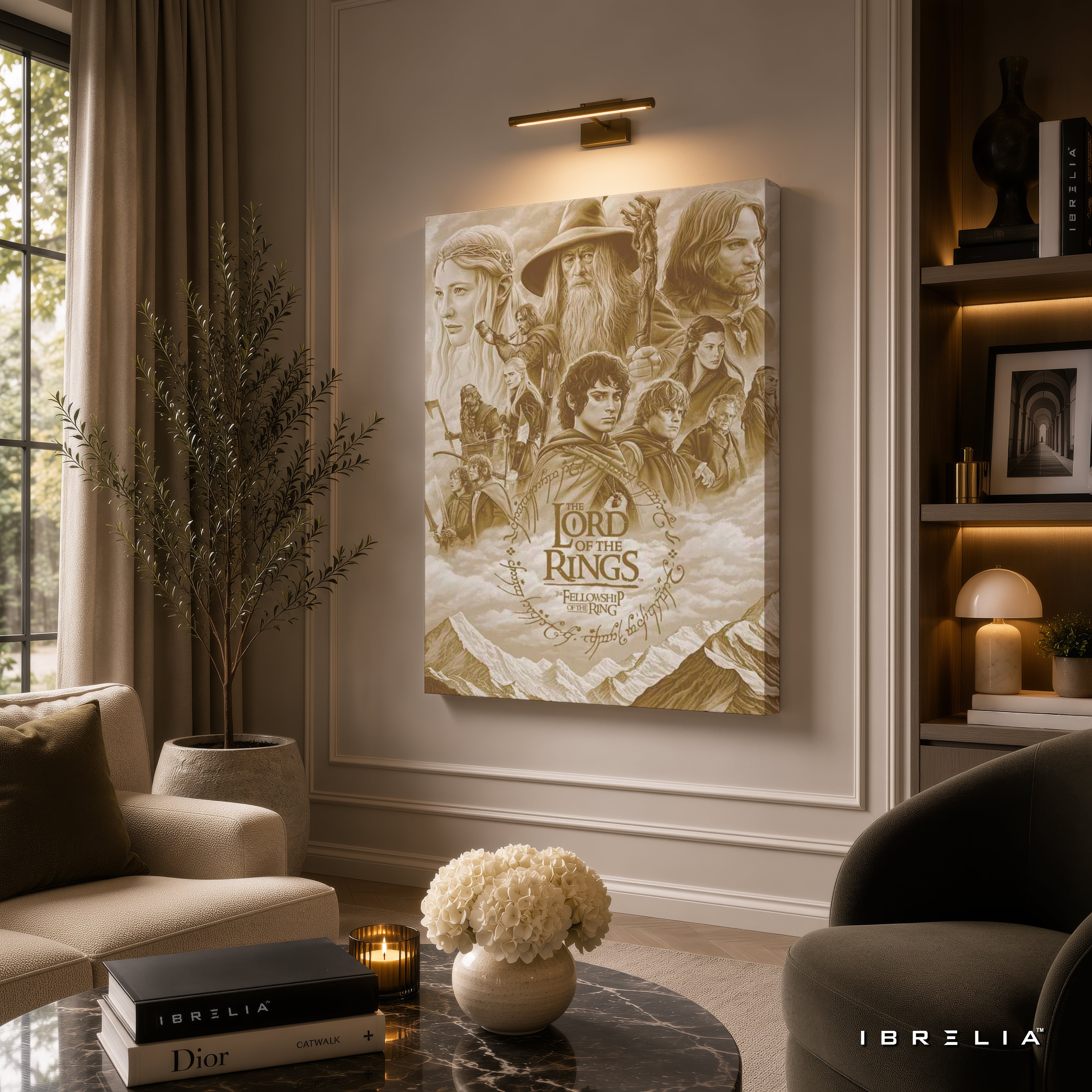 The Lord of the Rings: The Fellowship of the Ring Premium Canvas Wall Art – Vintage Sepia Fantasy Movie Poster | Middle-earth Decor | IBRELIA™