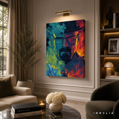 Breaking Bad Heisenberg Neon Canvas Wall Art – Walter White Crystal Lab Canvas Print | Breaking Bad Wall Decor | IBRELIA™