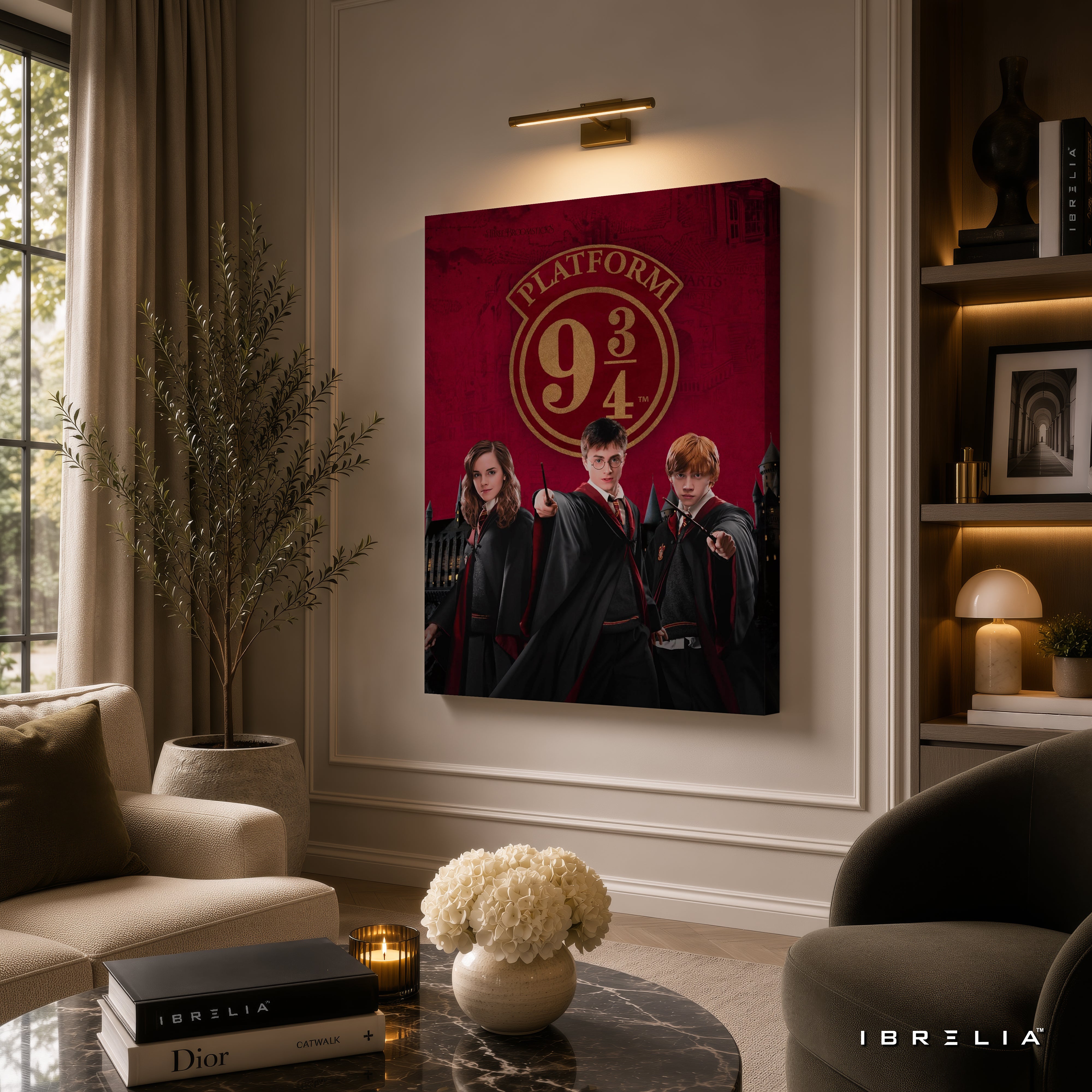 Harry Potter Platform 9¾ Golden Trio Wall Art – Premium Wrapped MDF Wall Decor | IBRELIA™