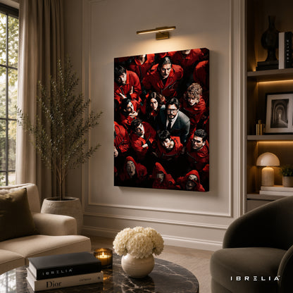 Money Heist Team Premium Wall Art – La Casa de Papel Crew 4K Wrapped MDF Frame | IBRELIA™