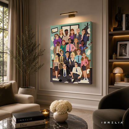 The Office Cartoon Cast Premium Wall Art – Dunder Mifflin Illustrated Character Collection 4K Wrapped MDF Frame | IBRELIA™