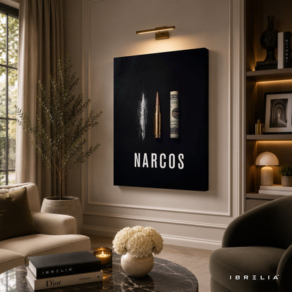 Narcos Minimalist Premium Wall Art – Cocaine Bullet Money 4K Wrapped MDF Frame | IBRELIA™