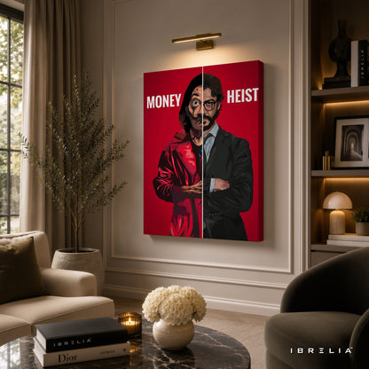 Money Heist Professor Split Premium Wall Art – La Casa de Papel 4K Wrapped MDF Frame | IBRELIA™