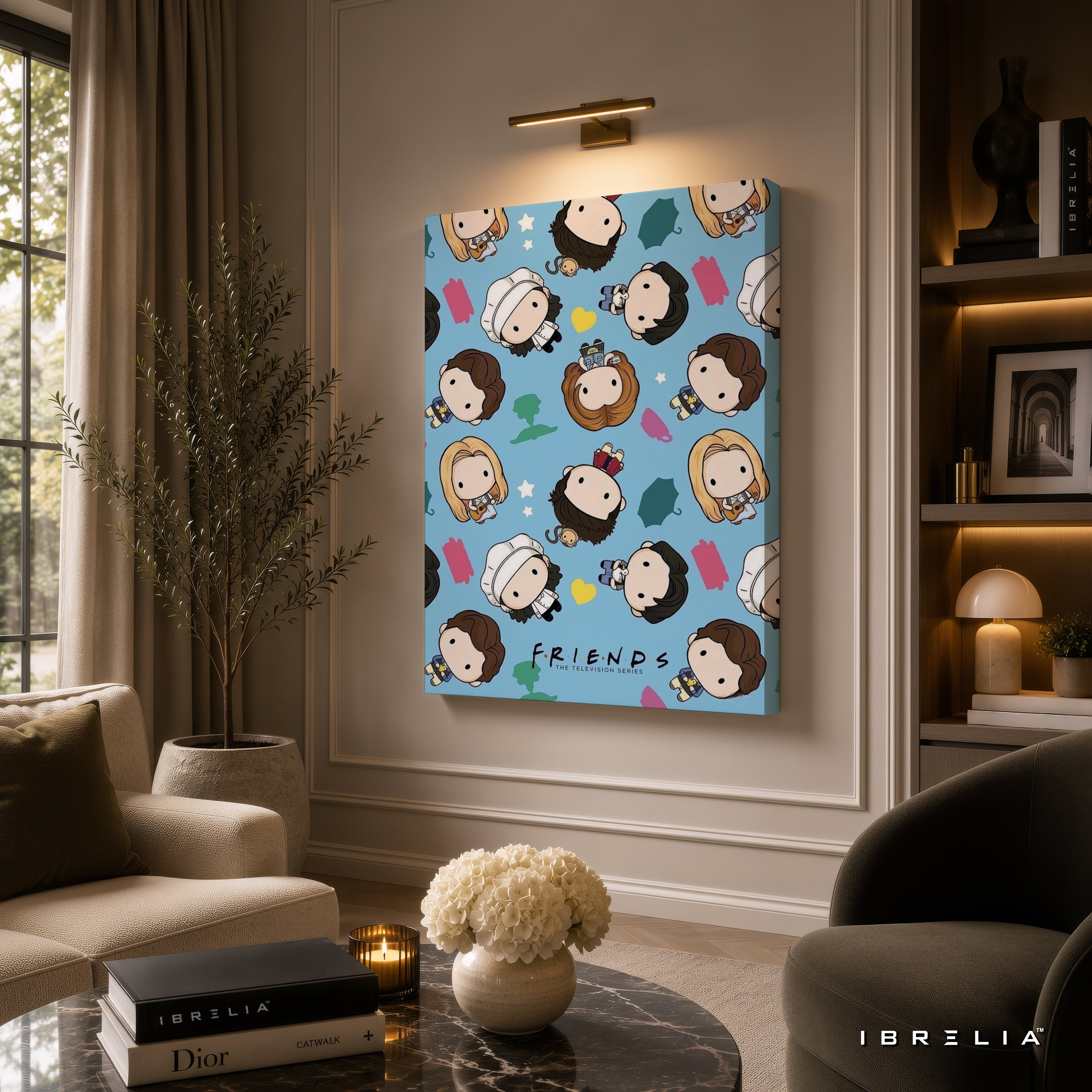 Friends Chibi Characters Canvas Wall Art – Cute Friends Cartoon Canvas Print | Kawaii TV Show Wall Decor | IBRELIA™