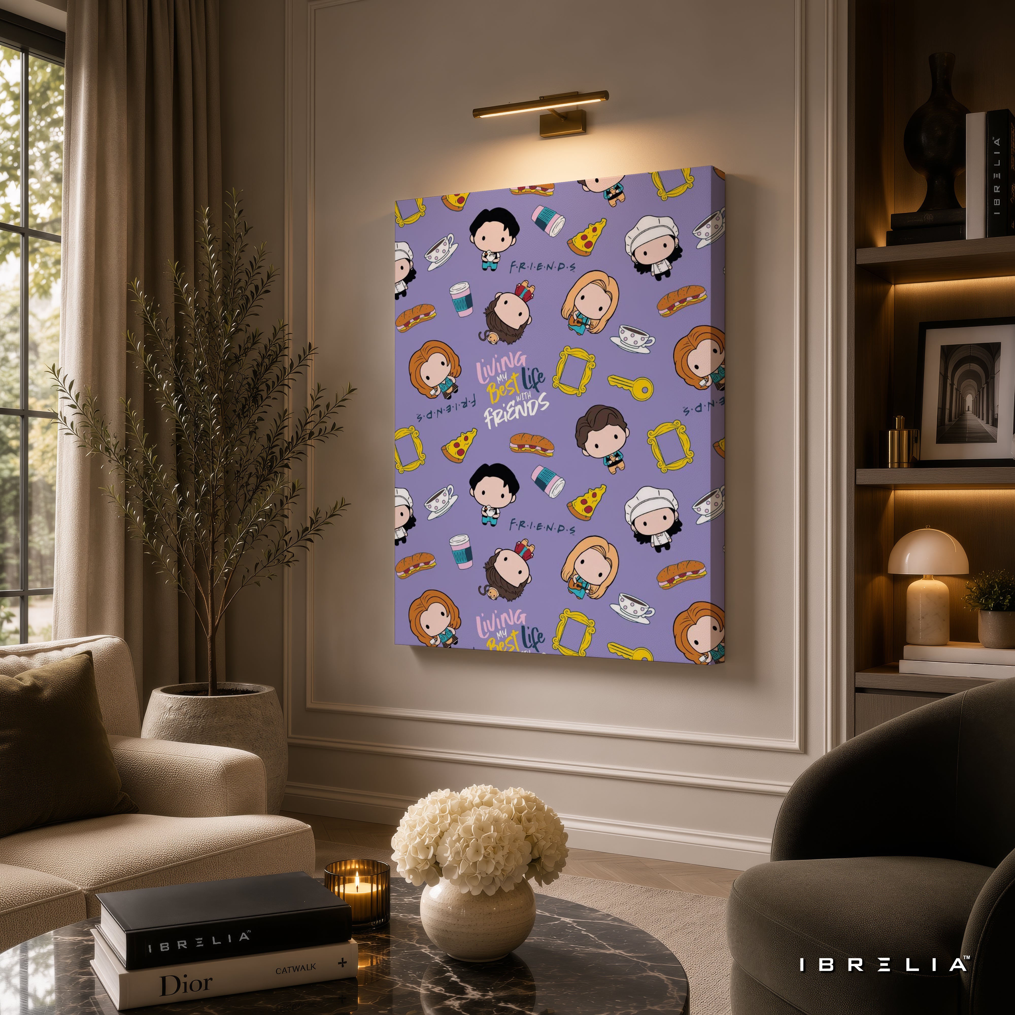 Friends Chibi Cartoon Canvas Wall Art – Cute Friends Character Pattern Canvas Print | Kawaii Sitcom Wall Decor | IBRELIA™