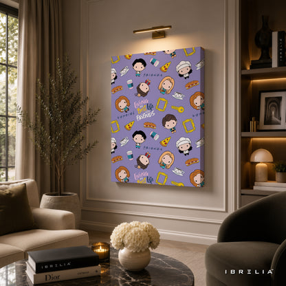 Friends Chibi Cartoon Canvas Wall Art – Cute Friends Character Pattern Canvas Print | Kawaii Sitcom Wall Decor | IBRELIA™