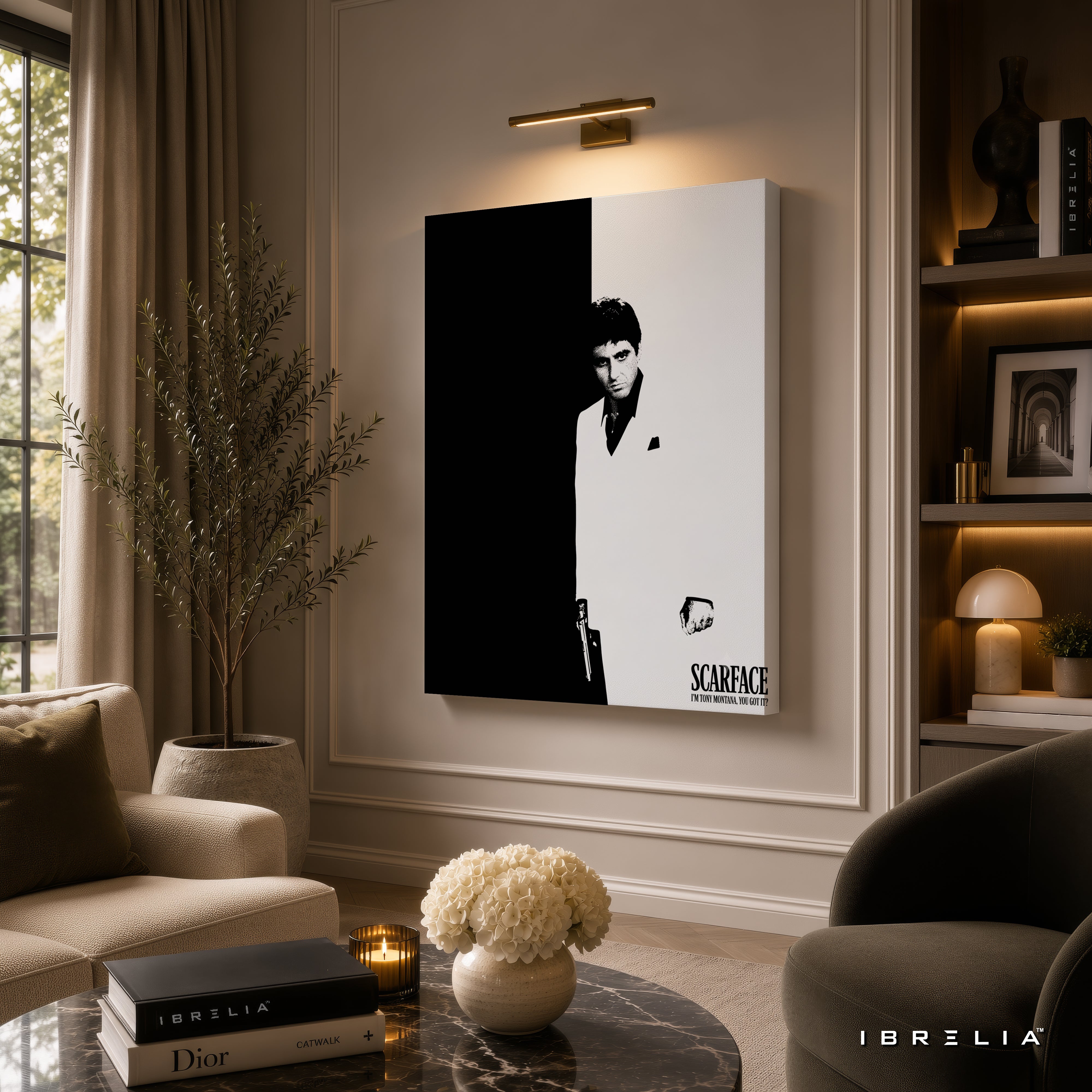 Scarface Minimalist Wall Art – Tony Montana Black & White Movie Poster | IBRELIA™
