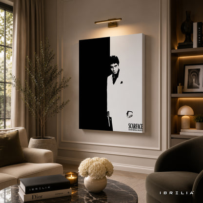 Scarface Minimalist Wall Art – Tony Montana Black & White Movie Poster | IBRELIA™