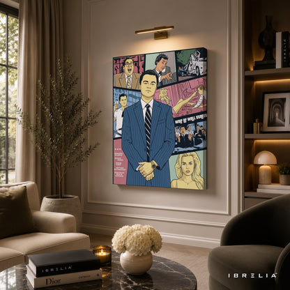 The Wolf of Wall Street Vintage Comic Poster Premium Canvas Wall Art – Jordan Belfort Movie Decor | IBRELIA™