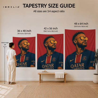 Neymar PSG Retro Portrait Wall Tapestry | Premium Heavyweight Jute Fabric Wall Hanging