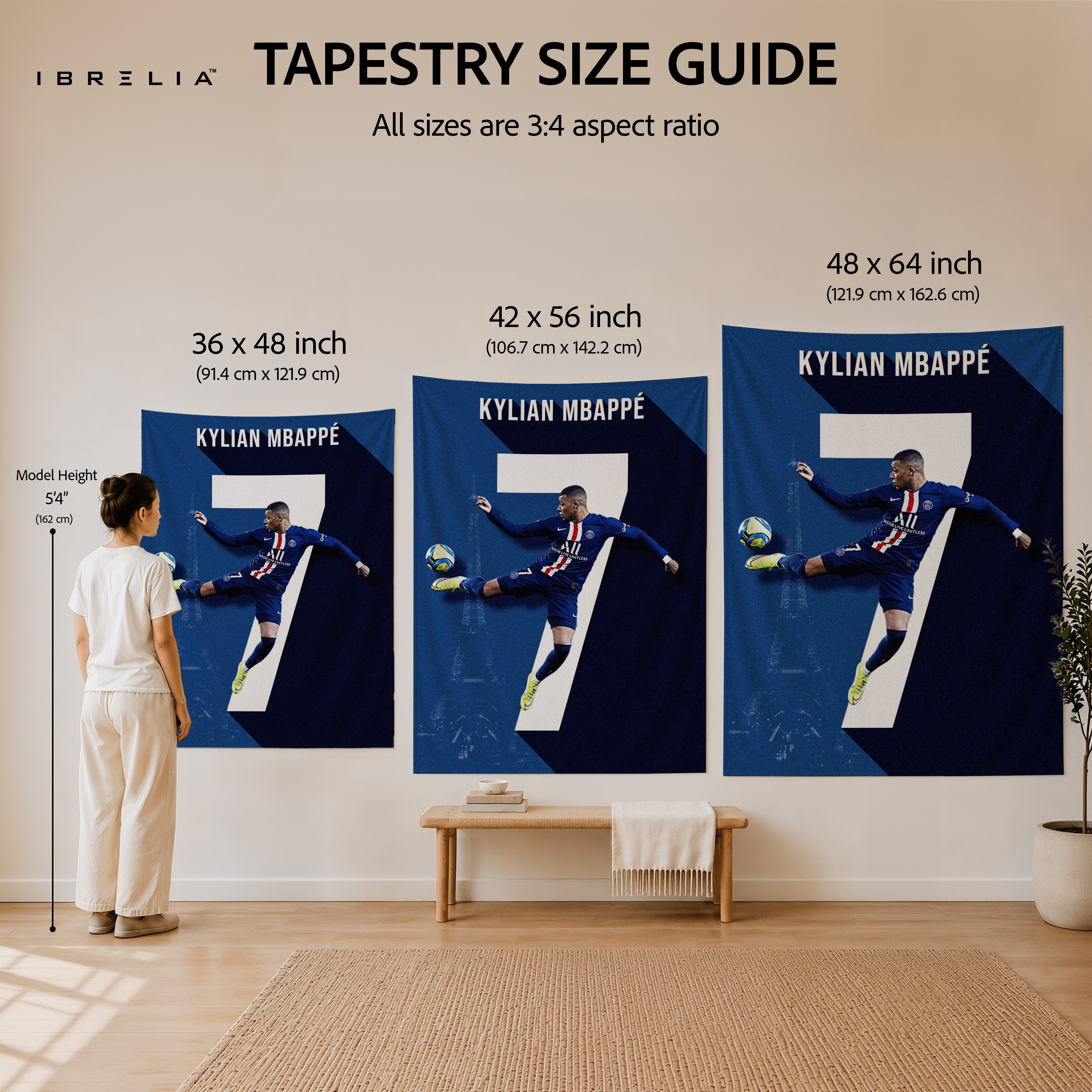 Kylian Mbappé Number 7 PSG Wall Tapestry | Premium Heavyweight Jute Fabric Wall Hanging