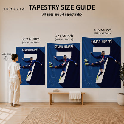 Kylian Mbappé Number 7 PSG Wall Tapestry | Premium Heavyweight Jute Fabric Wall Hanging