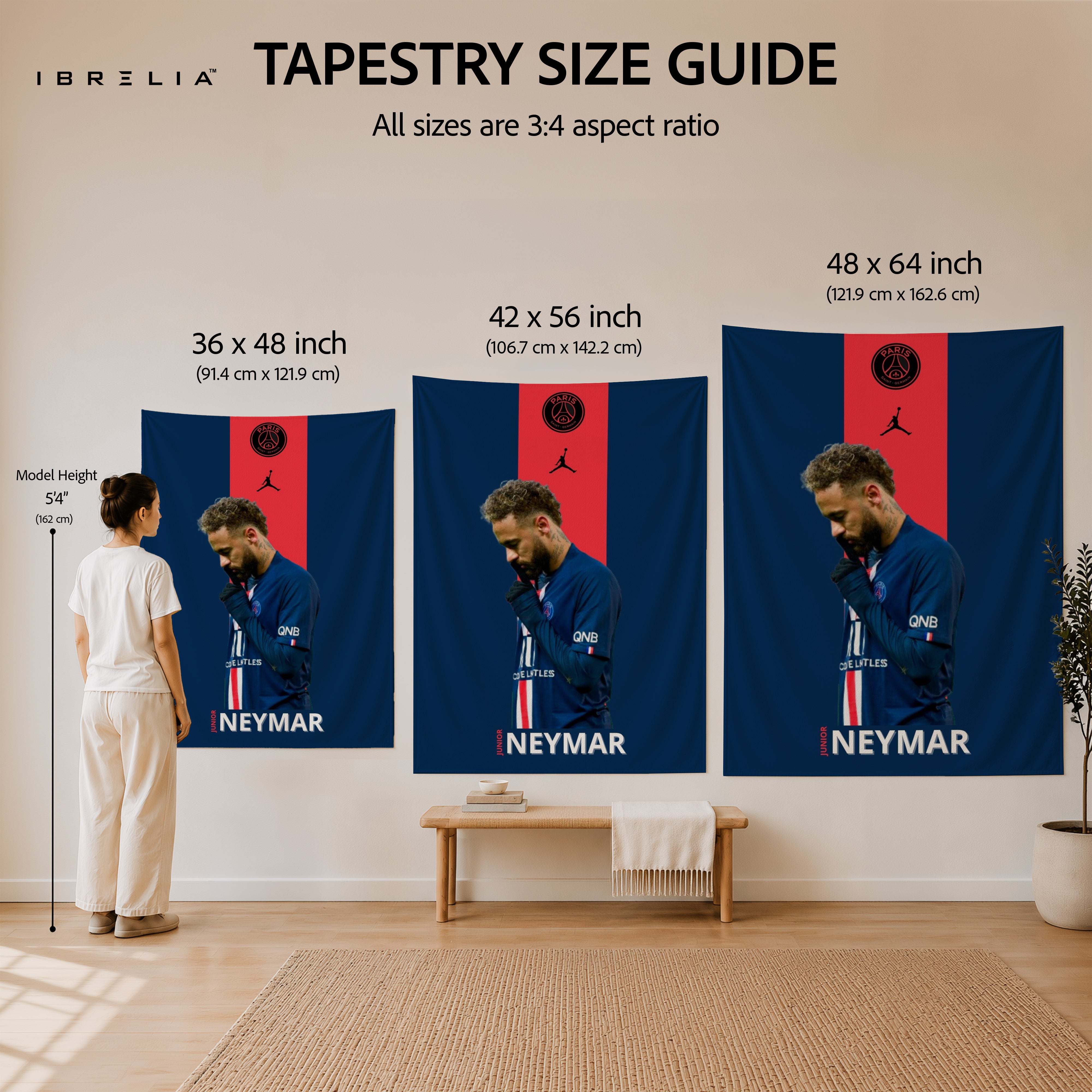 Neymar PSG Minimalist Wall Tapestry | Premium Heavyweight Jute Fabric Wall Hanging