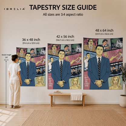 The Wolf of Wall Street Comic Style Wall Tapestry – Premium Movie Inspired Wall Hanging for Home, Office & Gaming Room