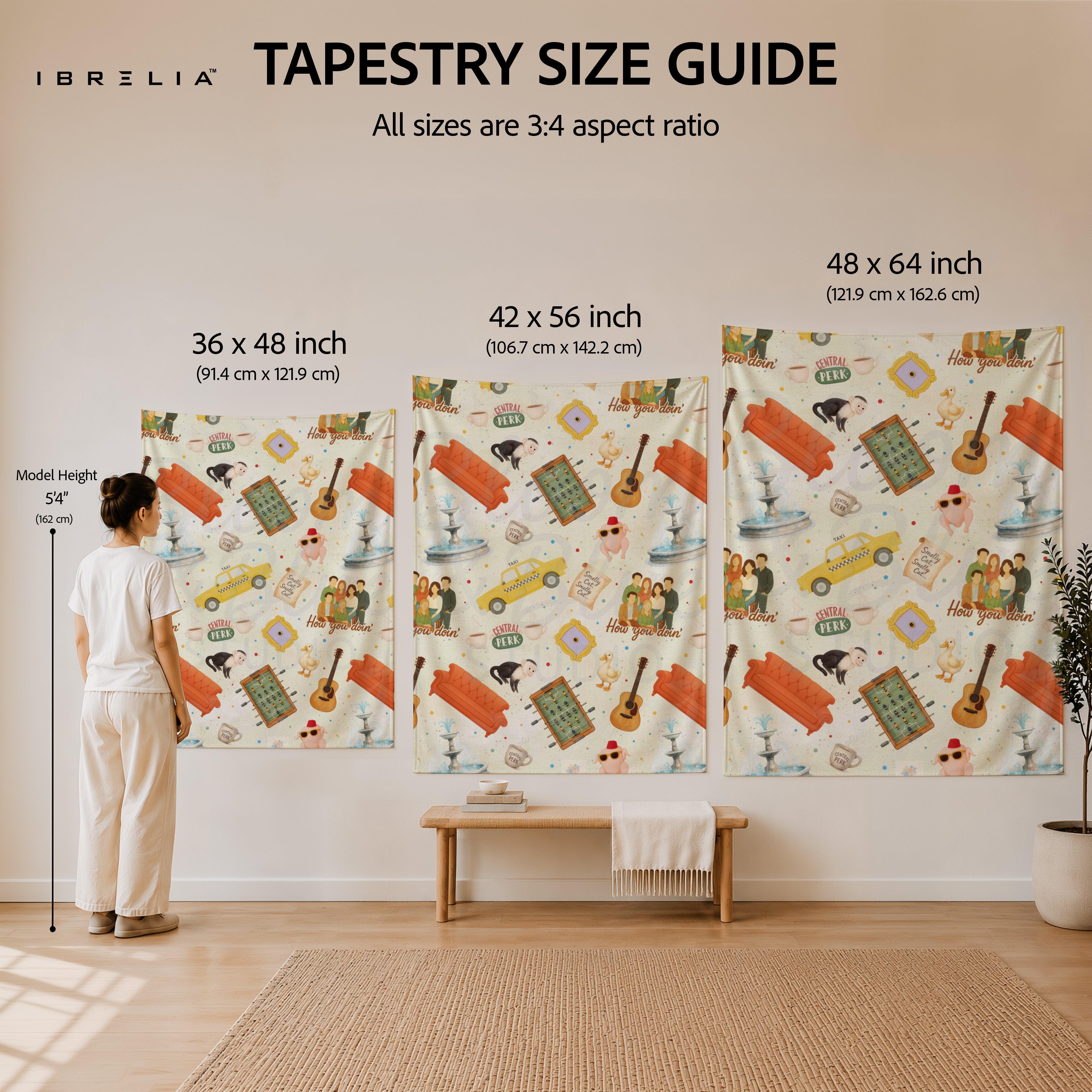 Friends Icons Pattern Wall Tapestry – Central Perk Sitcom Room Decor