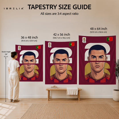 Cristiano Ronaldo Portugal Minimal Portrait Wall Tapestry | Premium Heavyweight Jute Fabric Wall Hanging