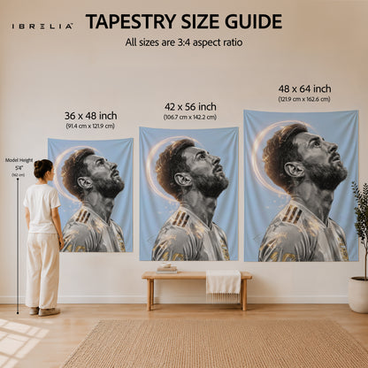 Lionel Messi Divine Aura Wall Tapestry | Premium Heavyweight Jute Fabric Wall Hanging