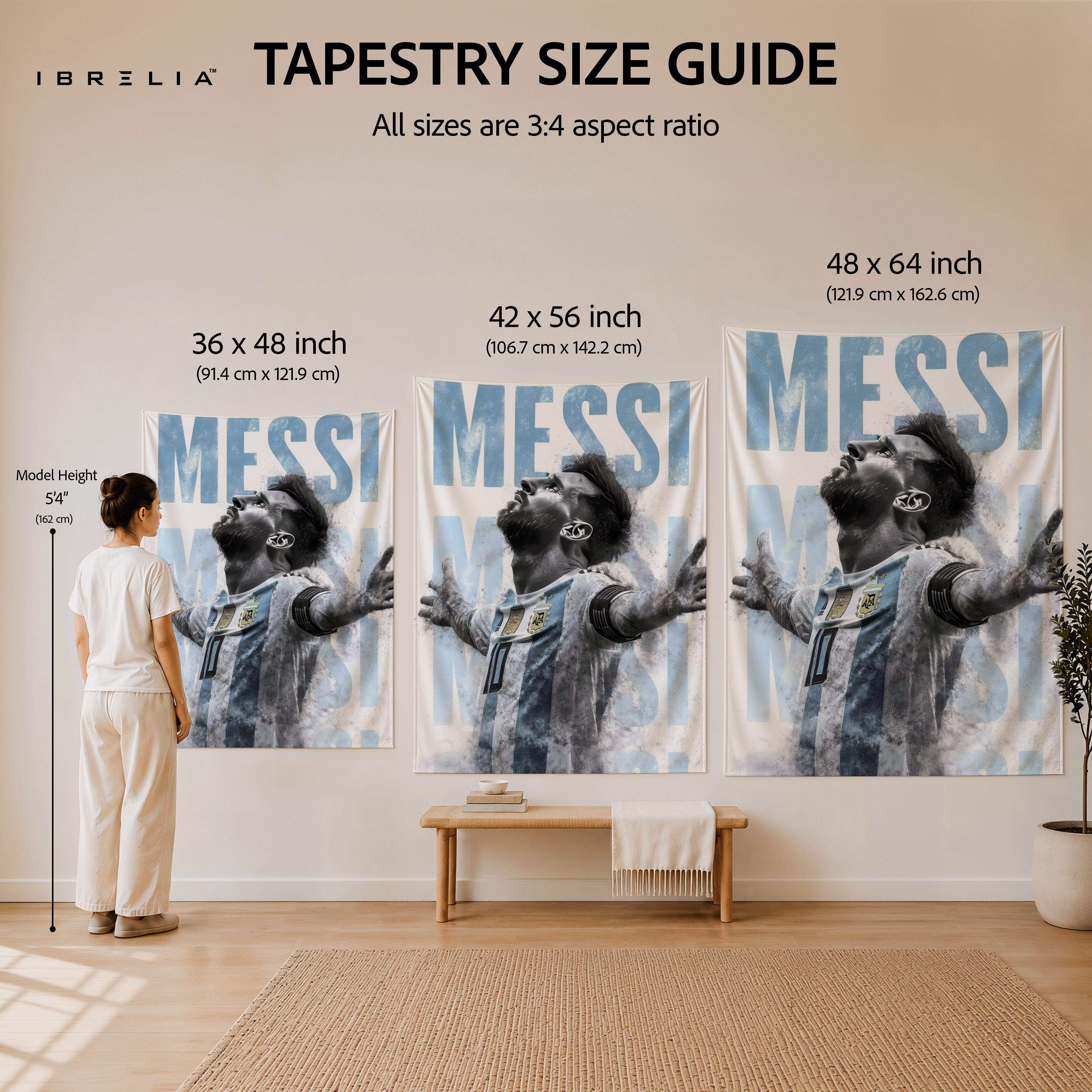 Lionel Messi Argentina Wall Tapestry | Premium Heavyweight Jute Fabric Wall Hanging