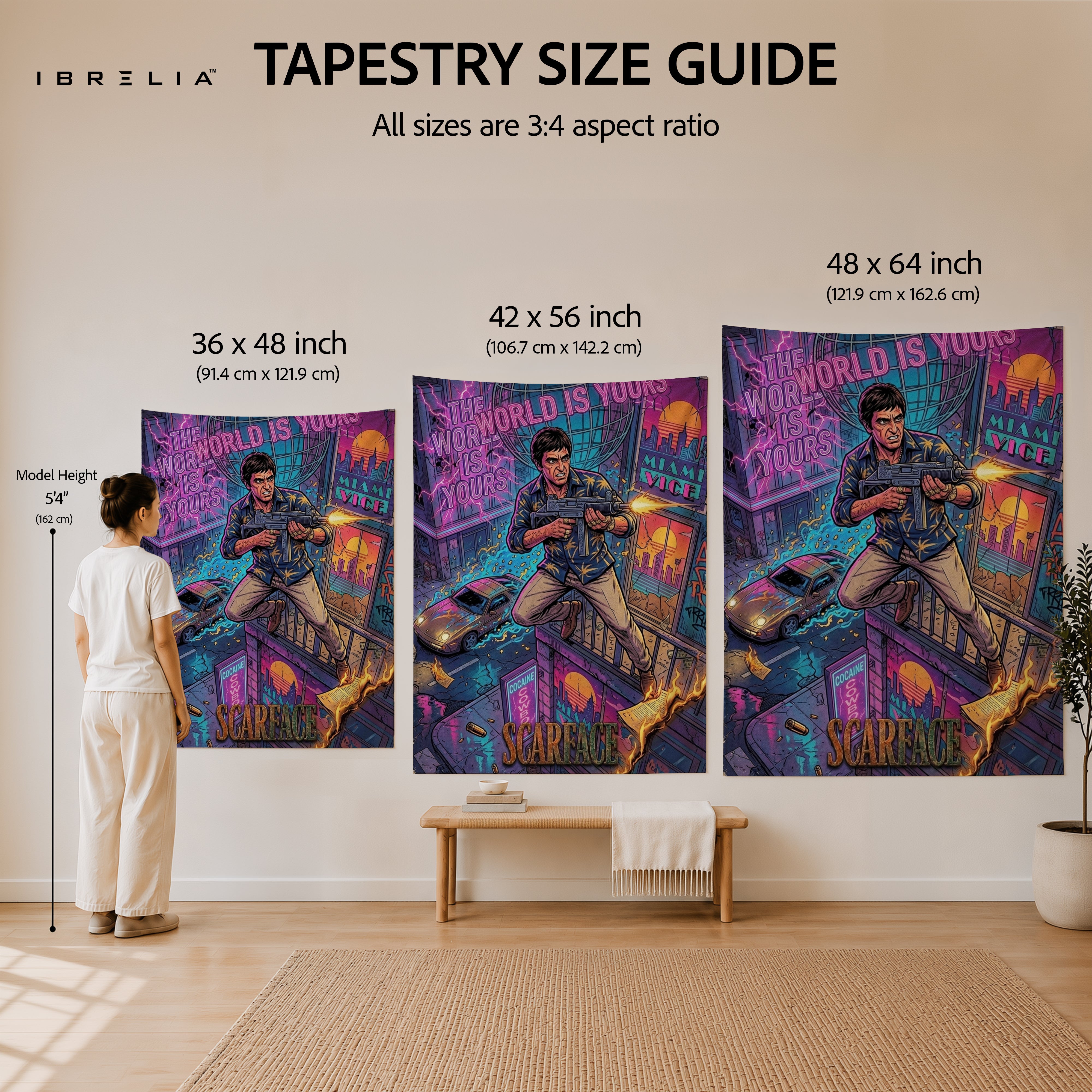 Scarface Tony Montana Neon Action Wall Tapestry – Premium Movie Wall Hanging & Home Decor in Pakistan