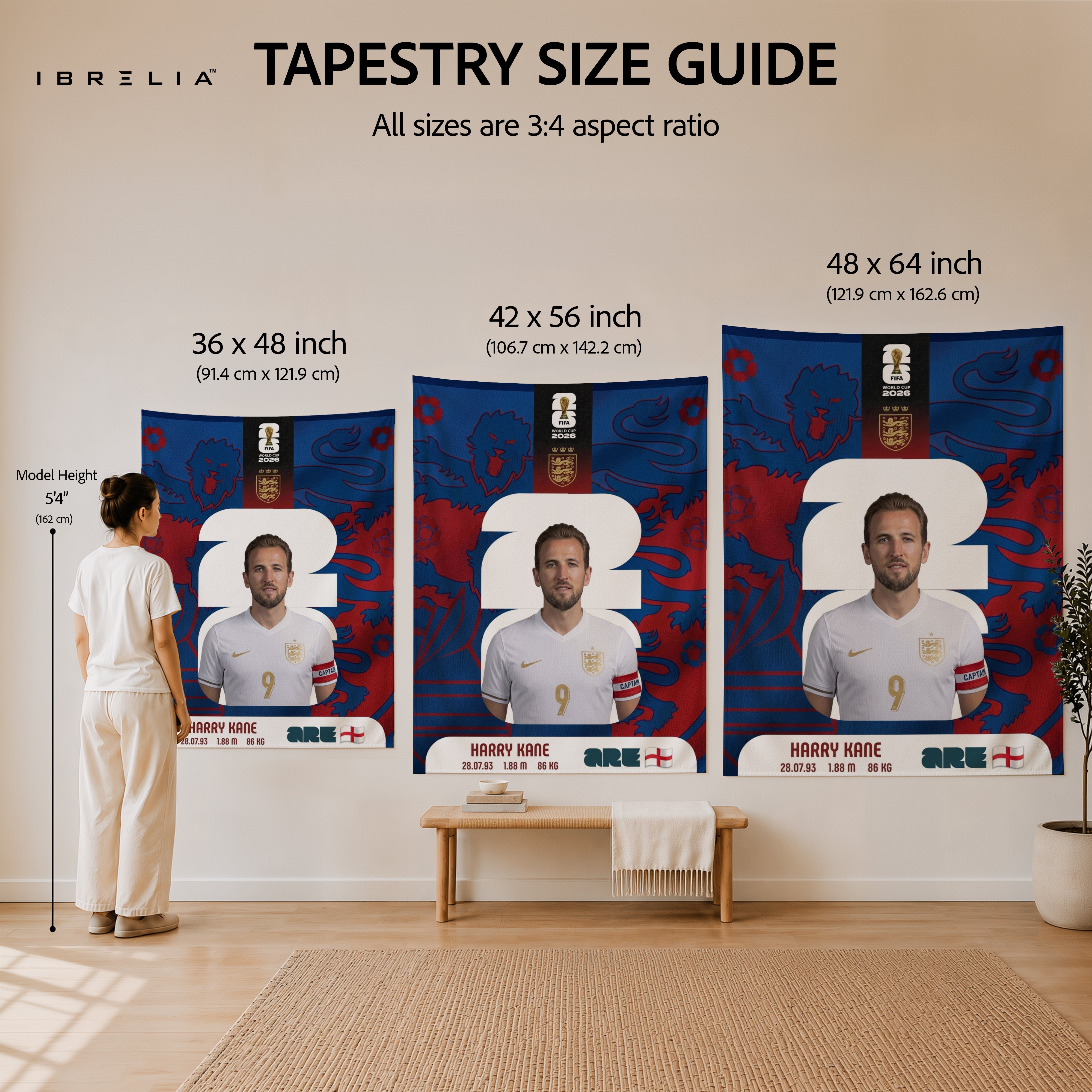 Harry Kane England World Cup 2026 Wall Tapestry | Premium Heavyweight Jute Fabric Wall Hanging