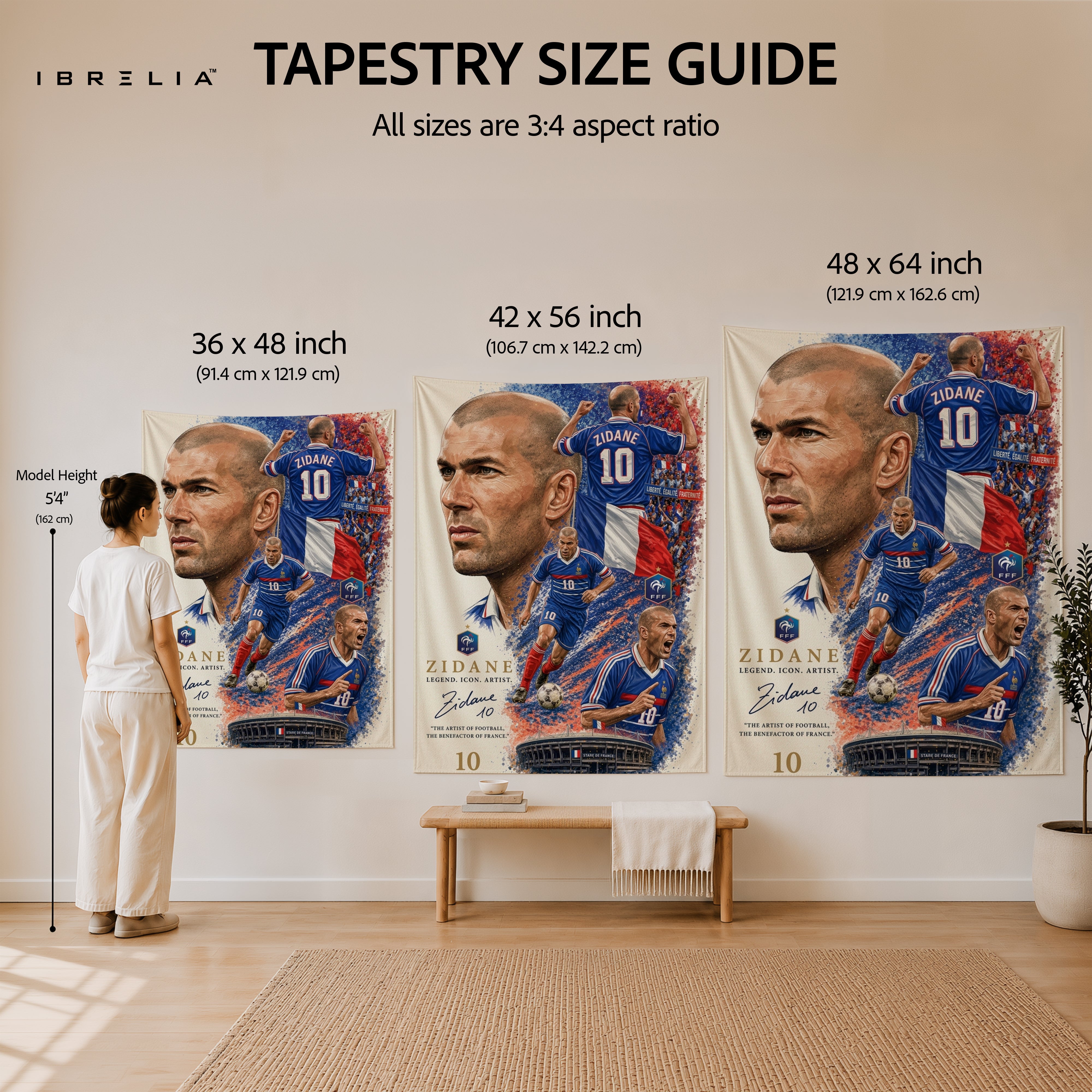 Zinedine Zidane France Legend Wall Tapestry | Premium Heavyweight Jute Fabric Wall Hanging