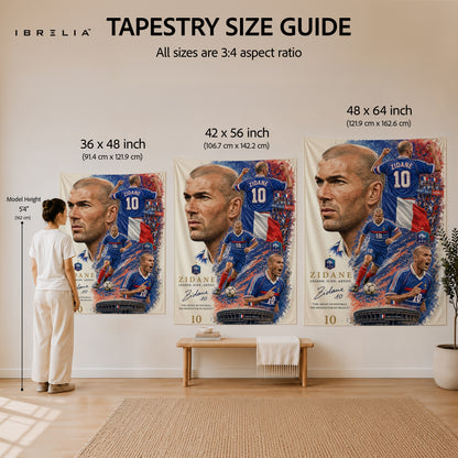 Zinedine Zidane France Legend Wall Tapestry | Premium Heavyweight Jute Fabric Wall Hanging