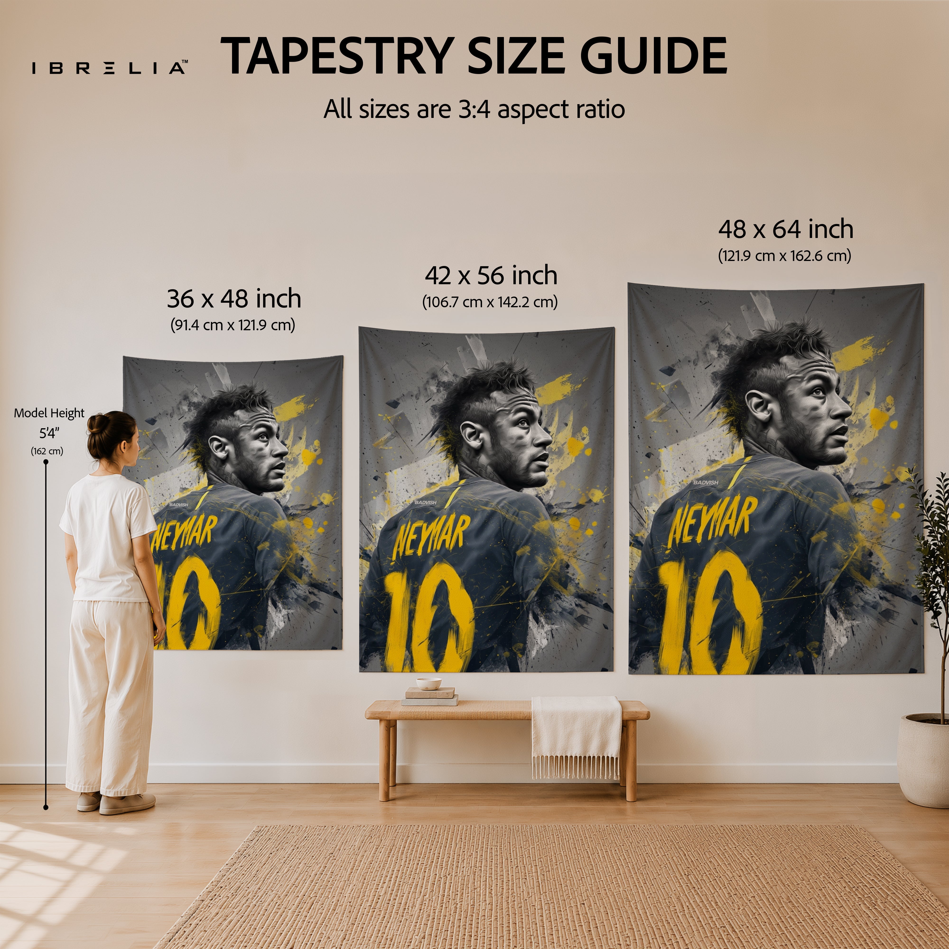 Neymar Abstract Number 10 Wall Tapestry | Premium Heavyweight Jute Fabric Wall Hanging