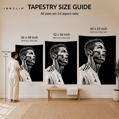 Cristiano Ronaldo Monochrome Wall Tapestry | Premium Heavyweight Jute Fabric Wall Hanging