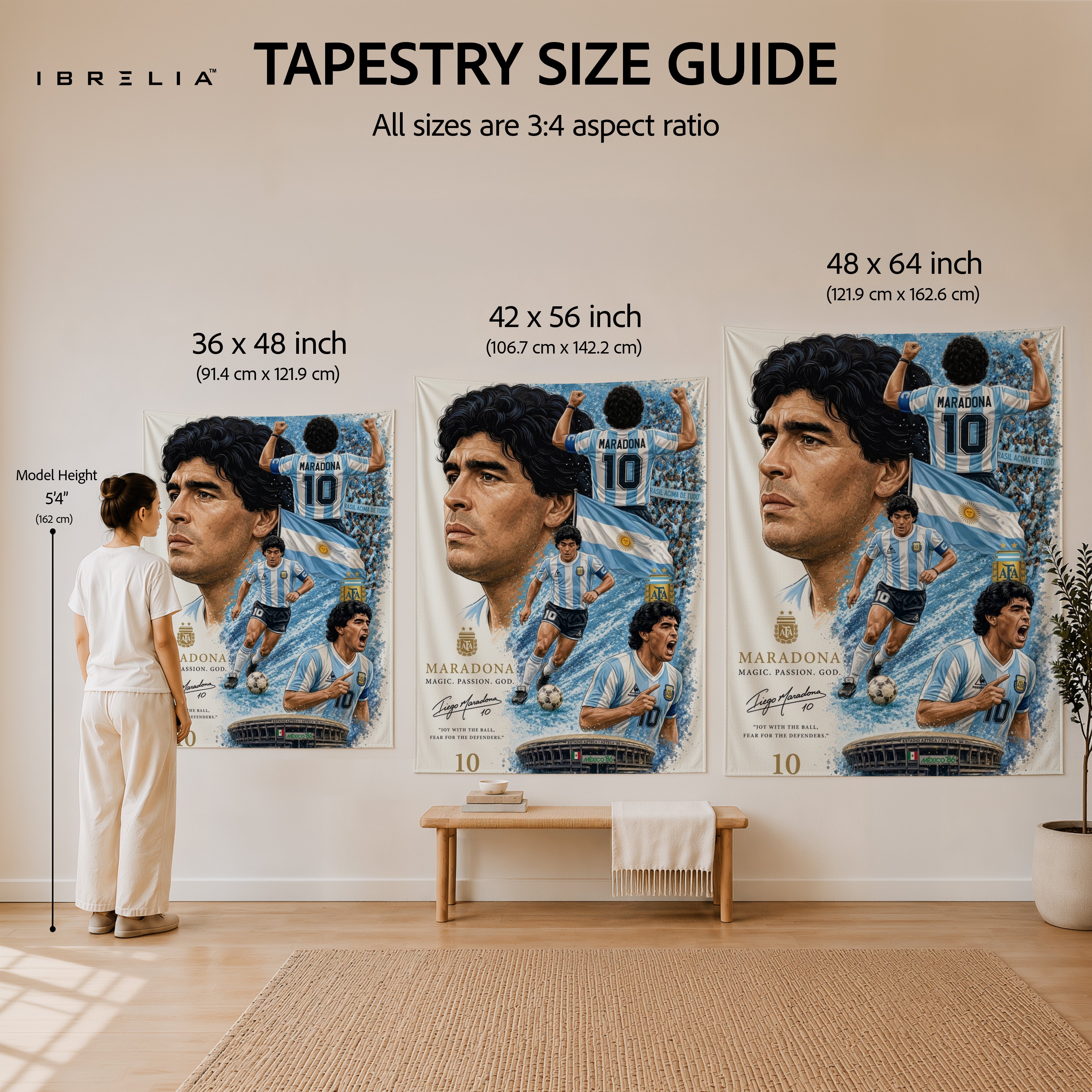 Diego Maradona Argentina Legend Wall Tapestry | Premium Heavyweight Jute Fabric Wall Hanging