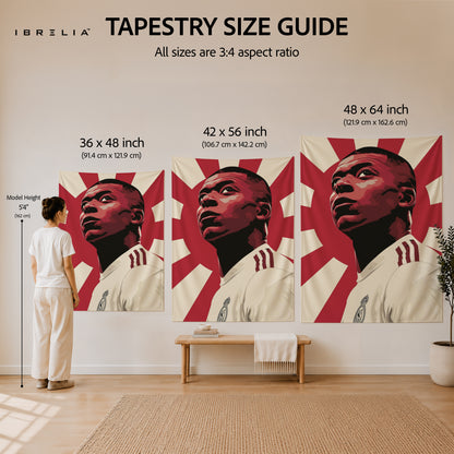 Kylian Mbappé Rising Sun Wall Tapestry | Premium Heavyweight Jute Fabric Wall Hanging