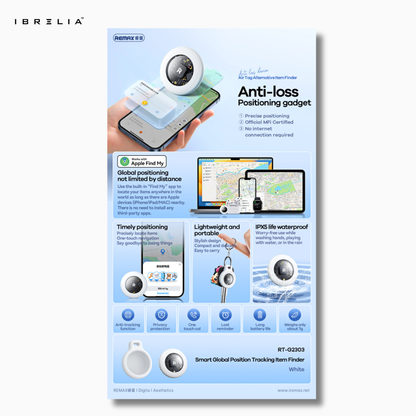 Remax RT-G2303 Smart Global Tracker Finder | Works with Apple Find My | Anti-Loss Positioning Device | Compact Bluetooth Tracker | IBRELIA™