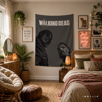 Rick Grimes & Daryl Dixon The Walking Dead Wall Tapestry | Premium Heavyweight Jute Fabric Wall Hanging