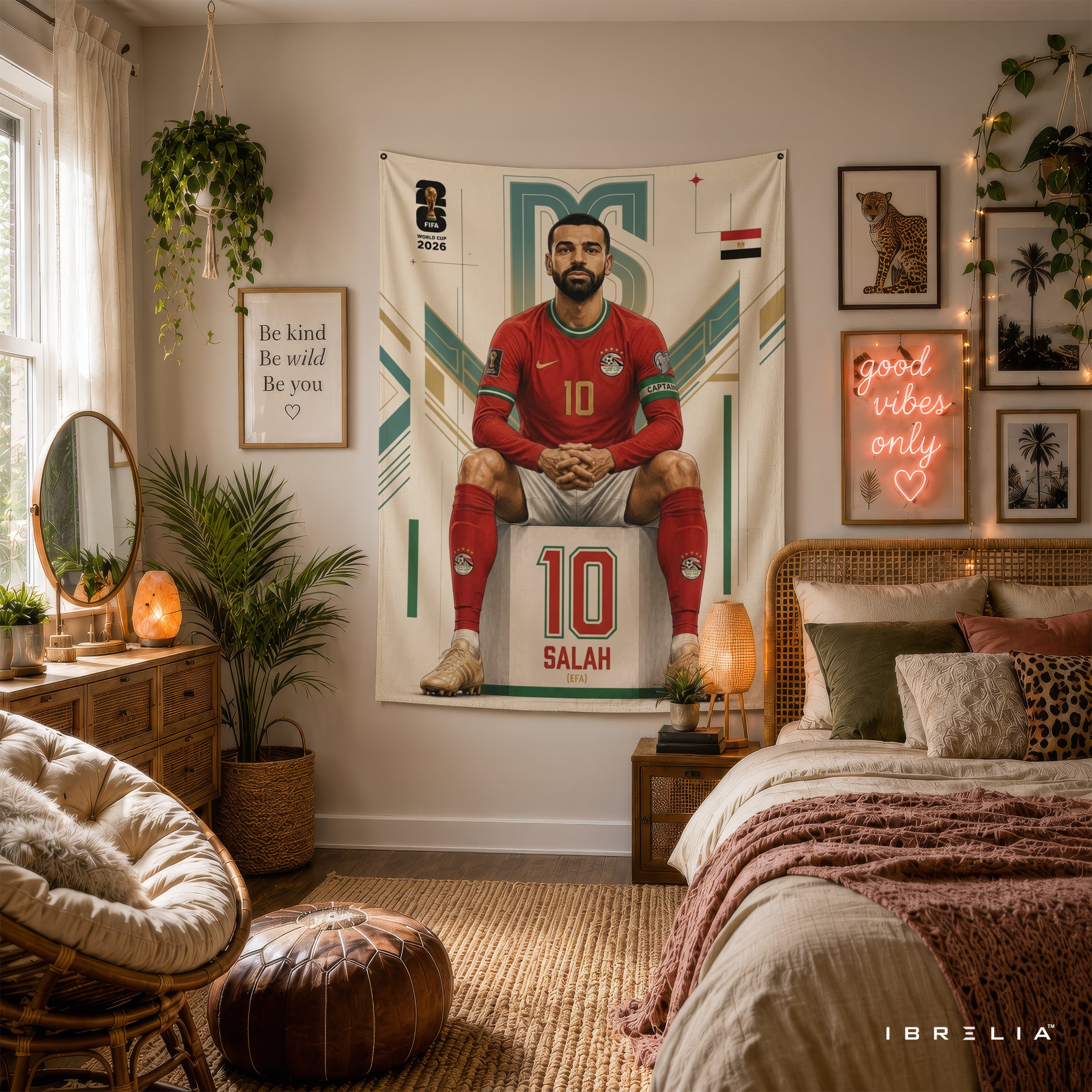 Mohamed Salah Egypt 2026 Wall Tapestry | Premium Heavyweight Jute Fabric Wall Hanging