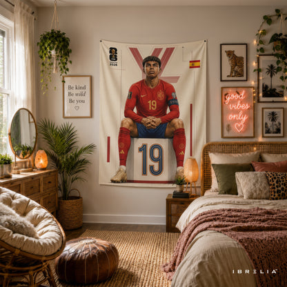 Lamine Yamal Spain 2026 Wall Tapestry | Premium Heavyweight Jute Fabric Wall Hanging
