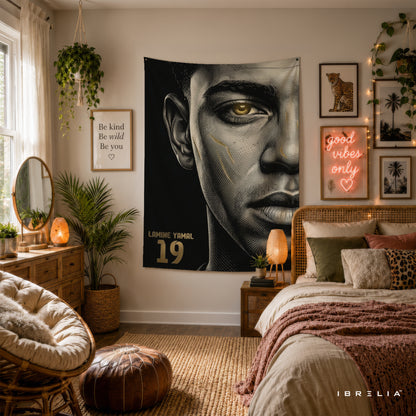 Lamine Yamal Minimalist Portrait Wall Tapestry | Premium Heavyweight Jute Fabric Wall Hanging