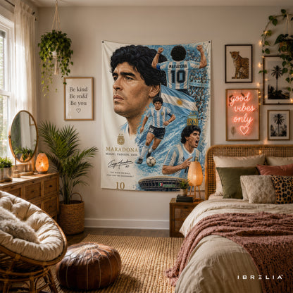 Diego Maradona Argentina Legend Wall Tapestry | Premium Heavyweight Jute Fabric Wall Hanging