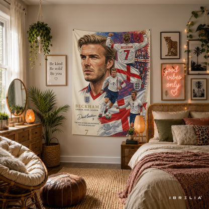David Beckham England Legend Wall Tapestry | Premium Heavyweight Jute Fabric Wall Hanging