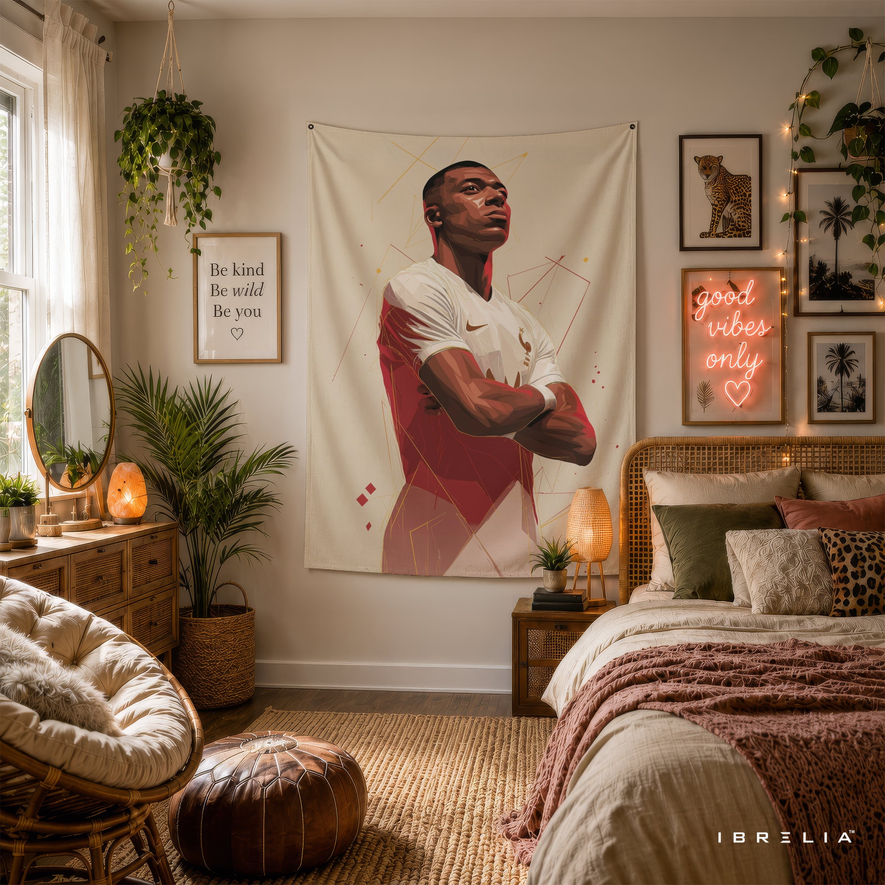 Kylian Mbappé Minimalist Portrait Wall Tapestry | Premium Heavyweight Jute Fabric Wall Hanging