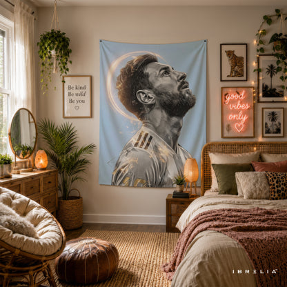 Lionel Messi Divine Aura Wall Tapestry | Premium Heavyweight Jute Fabric Wall Hanging