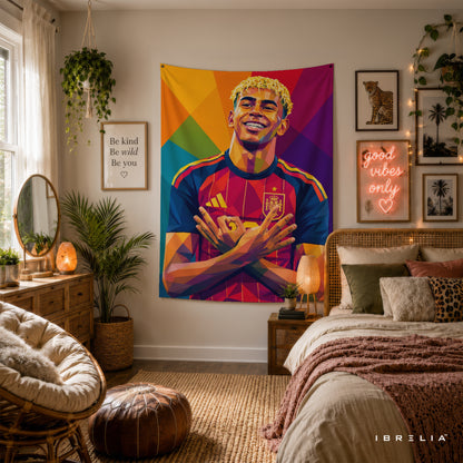 Lamine Yamal Spain Geometric Art Wall Tapestry | Premium Heavyweight Jute Fabric Wall Hanging