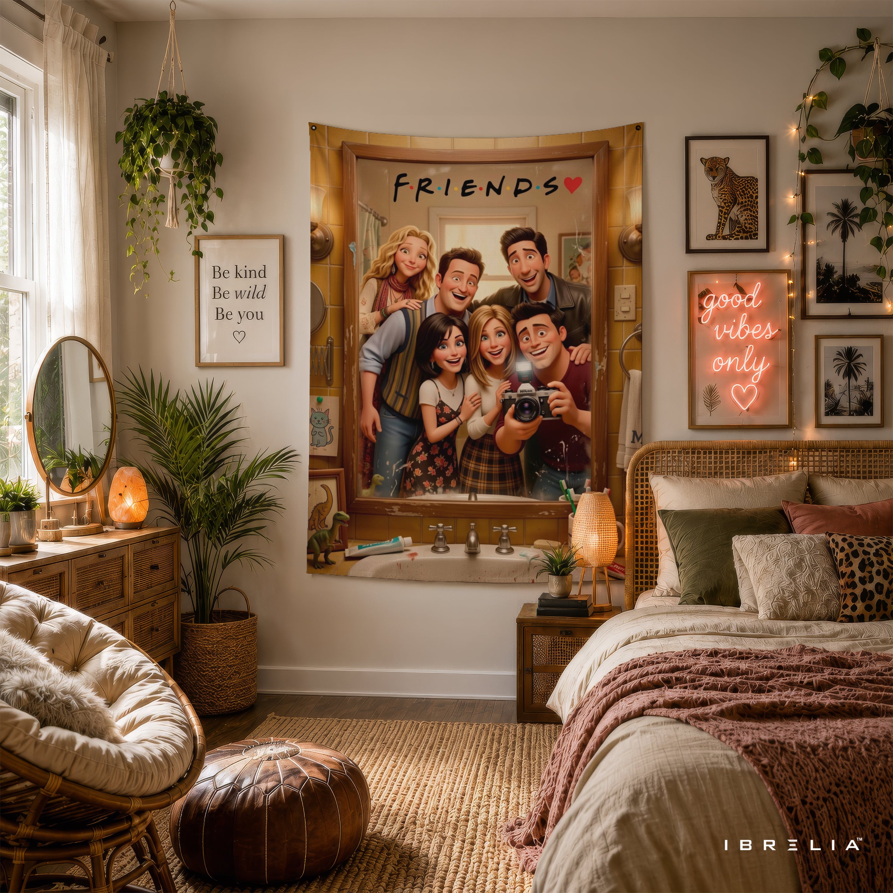 Friends Cartoon Mirror Selfie Wall Tapestry – Cute Animated Friends Wall Hanging