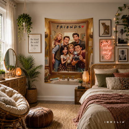 Friends Cartoon Mirror Selfie Wall Tapestry – Cute Animated Friends Wall Hanging