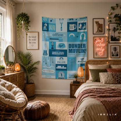 The Office Icons Collage Wall Tapestry | Premium Heavyweight Jute Fabric Wall Hanging
