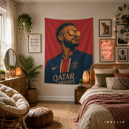Neymar PSG Retro Portrait Wall Tapestry | Premium Heavyweight Jute Fabric Wall Hanging