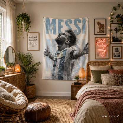 Lionel Messi Argentina Wall Tapestry | Premium Heavyweight Jute Fabric Wall Hanging