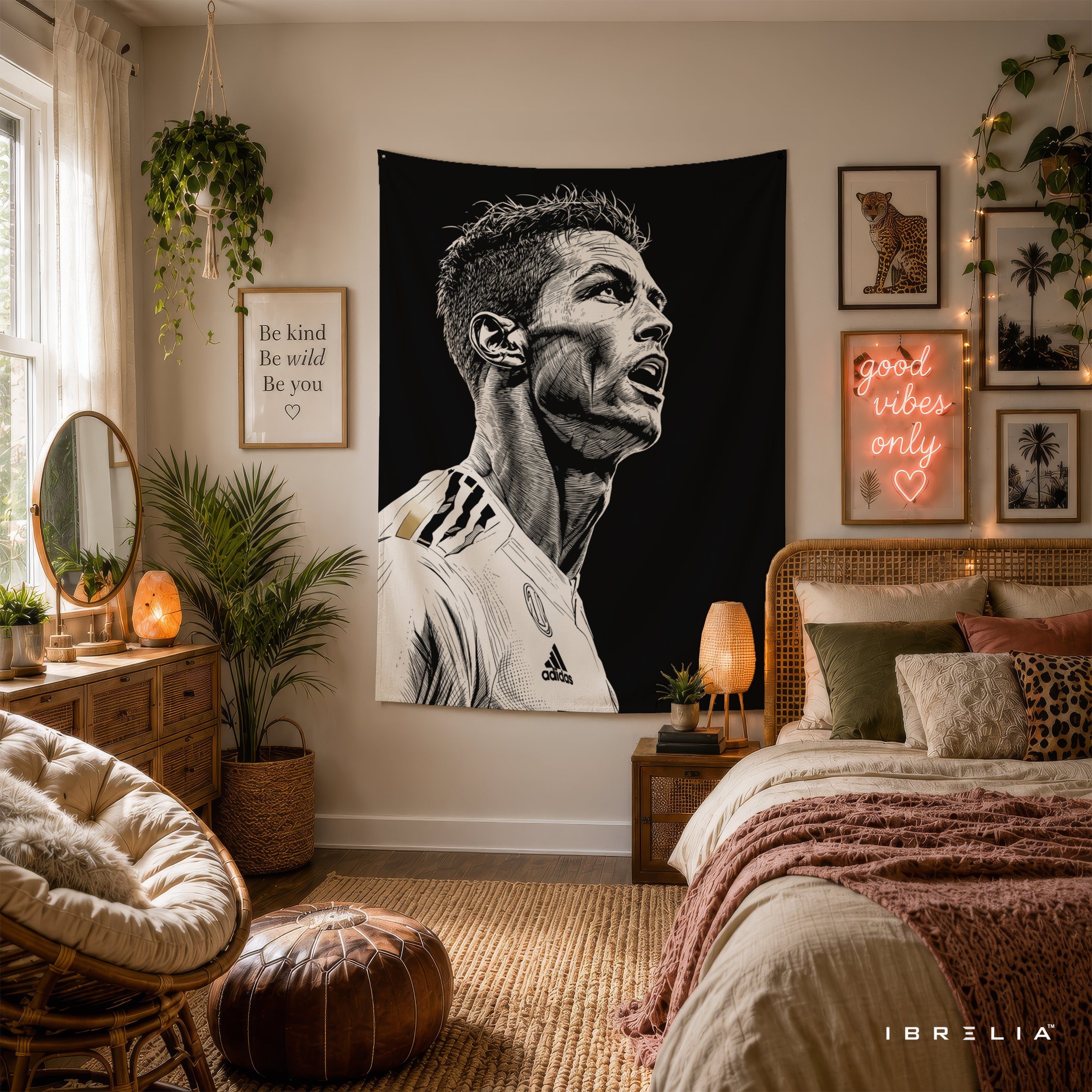 Cristiano Ronaldo Monochrome Wall Tapestry | Premium Heavyweight Jute Fabric Wall Hanging