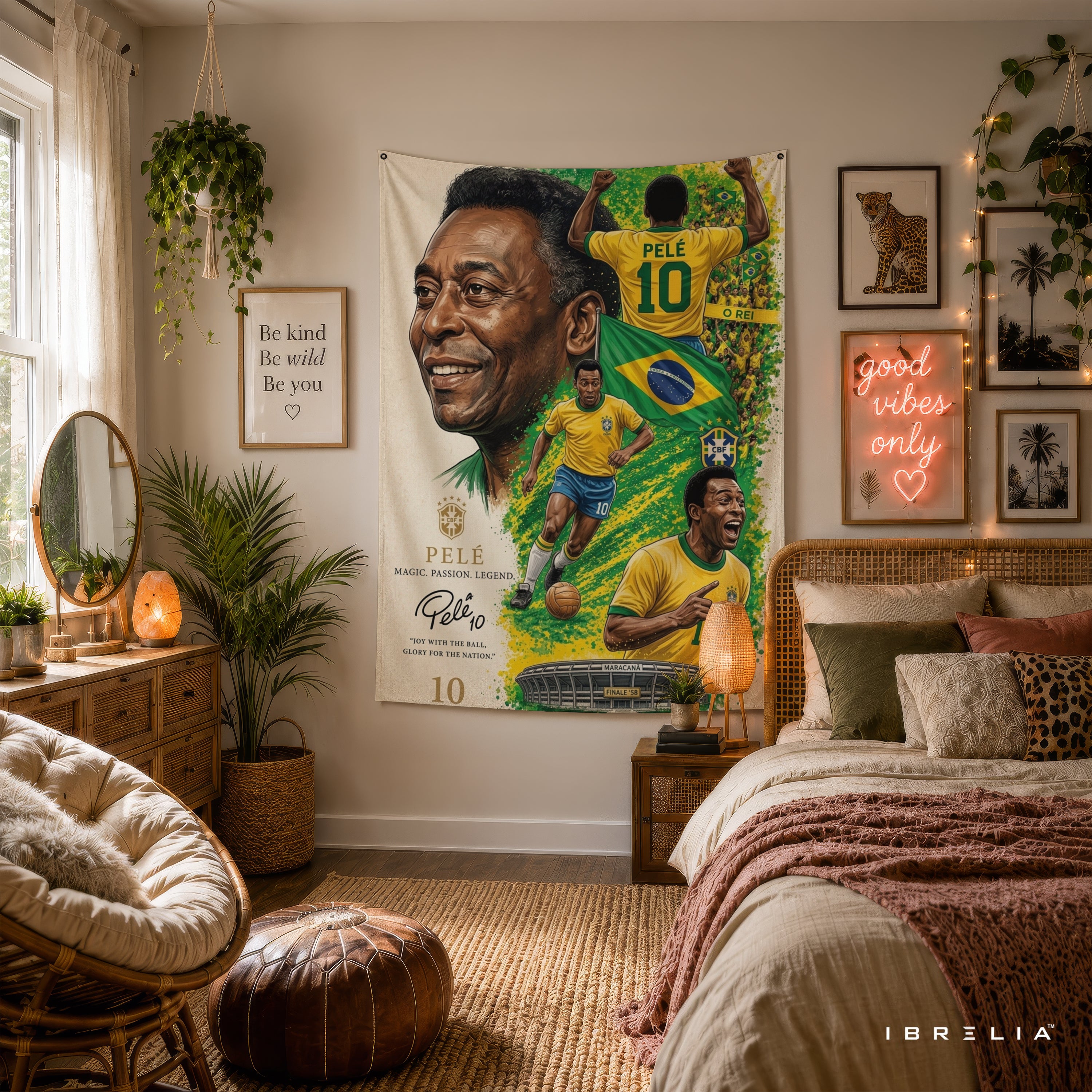 Pelé Brazil Legend Wall Tapestry | Premium Heavyweight Jute Fabric Wall Hanging